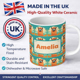 Personalized Custom Name Cute Alpaca Portrait With Blue Sky And Clouds Seamless Pattern 11oz Ceramic Coffee Tea Mug White Large Handle