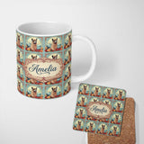 Personalized Custom Name Floral Frame Alpaca With Mountain Background Seamless Pattern Name 11oz Ceramic Coffee Tea Mug White Large Handle