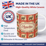 Personalized Custom Name Vintage Stamp Style Alpaca Illustration Seamless Pattern Name Cute 11oz Ceramic Coffee Tea Mug White Large Handle