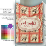 Vintage Stamp Style Alpaca Illustration Seamless Pattern Name Cute  Personalised Custom Name Super Soft Fleece Blanket Bed Sofa Throw