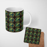 Personalized Custom Name Exotic Green Parrot Circular Frame Seamless Pattern Name Cute 11oz Ceramic Coffee Tea Mug White Large Handle