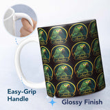 Personalized Custom Name Exotic Green Parrot Circular Frame Seamless Pattern Name Cute 11oz Ceramic Coffee Tea Mug White Large Handle