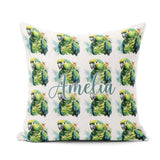Custom Name Watercolor Green Parrot Splash Art Pattern Name Cute Square Filled Cushion Throw Pillow Sofa Bed Home Decor Zip Washable UK Made