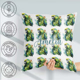 Custom Name Watercolor Green Parrot Splash Art Pattern Name Cute Square Filled Cushion Throw Pillow Sofa Bed Home Decor Zip Washable UK Made