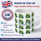 Personalized Custom Name Watercolor Green Parrot Splash Art Seamless Pattern Name Cute 11oz Ceramic Coffee Tea Mug White Large Handle
