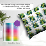 Custom Name Watercolor Green Parrot Splash Art Pattern Name Cute Square Filled Cushion Throw Pillow Sofa Bed Home Decor Zip Washable UK Made
