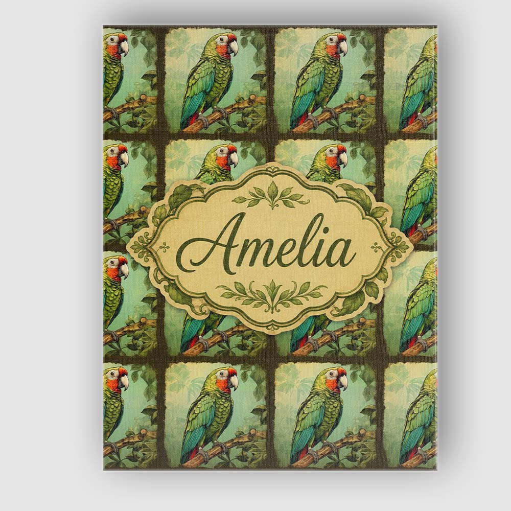 Personalised Name Tropical Parrot On Branch Custom  Bespoke Interior Contemporary Canvas Wall Art Print Decor Picture Ready to Hang