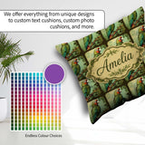 Custom Name Tropical Parrot On Branch Jungle Scene Seamless Name Square Filled Cushion Throw Pillow Sofa Bed Home Decor Zip Washable UK Made