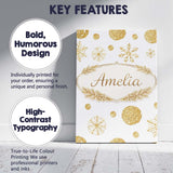 Personalised Name Gold Snowflakes and Glitter Dots Seamless Pattern Custom Canvas Wall Art Print Decor Picture Ready to Hang