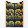 Luxury Parrot Gold Medallion Dark Background Seamless Pattern Name  Personalised Custom Name Super Soft Fleece Blanket Bed Sofa Throw
