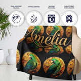 Luxury Parrot Gold Medallion Dark Background Seamless Pattern Name  Personalised Custom Name Super Soft Fleece Blanket Bed Sofa Throw