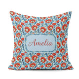 Custom Name Red Poppy Flowers Botanical Garden Pattern Name Cute Square Filled Cushion Throw Pillow Sofa Bed Home Decor Zip Washable UK Made