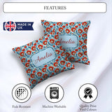 Custom Name Red Poppy Flowers Botanical Garden Pattern Name Cute Square Filled Cushion Throw Pillow Sofa Bed Home Decor Zip Washable UK Made