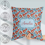 Custom Name Red Poppy Flowers Botanical Garden Pattern Name Cute Square Filled Cushion Throw Pillow Sofa Bed Home Decor Zip Washable UK Made
