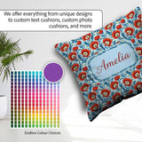 Custom Name Red Poppy Flowers Botanical Garden Pattern Name Cute Square Filled Cushion Throw Pillow Sofa Bed Home Decor Zip Washable UK Made