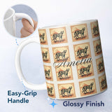 Personalized Custom Name Vintage Cheetah Postage Stamp Style Safari Animal Seamless Pattern 11oz Ceramic Coffee Tea Mug White Large Handle