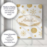 Personalised Name Gold Snowflakes and Glitter Dots Seamless Pattern Custom Canvas Wall Art Print Decor Picture Ready to Hang