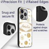 Gold Snowflakes and Glitter Dots Seamless Pattern Custom Name Protective Phone Case Mobile Cover Durable Everyday Smartphone Shock Resistant