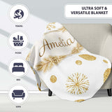 Gold Snowflakes and Glitter Dots Seamless Pattern Cute Unique Gift  Personalised Custom Name Super Soft Fleece Blanket Bed Sofa Throw
