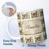Personalized Custom Name Cheetah Stamp Illustration Desert Scene Seamless Pattern Name Cute 11oz Ceramic Coffee Tea Mug White Large Handle