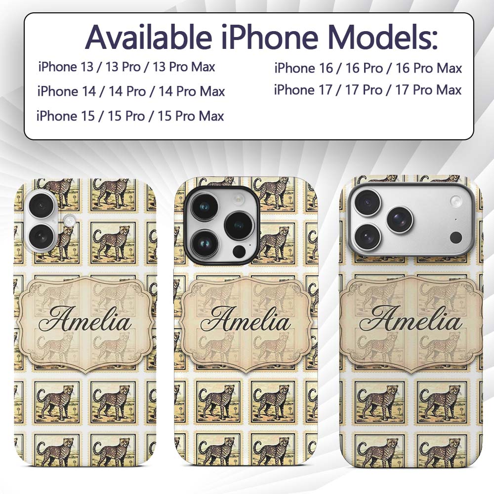 Cheetah Stamp Illustration Desert Scene Seamless Custom Name Protective Phone Case Mobile Cover Durable Everyday Smartphone Shock Resistant