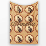 Elegant Cheetah Portrait Circular Frame Seamless Pattern Name Cute  Personalised Custom Name Super Soft Fleece Blanket Bed Sofa Throw