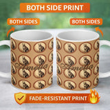 Personalized Custom Name Elegant Cheetah Portrait Circular Frame Seamless Pattern Name Cute 11oz Ceramic Coffee Tea Mug White Large Handle