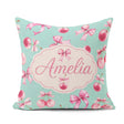 Custom Name Watercolor Pink Cherry Ribbon Bow Pattern Mint Green Square Filled Cushion Throw Pillow Sofa Bed Home Decor Zip Washable UK Made