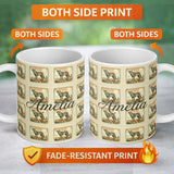 Personalized Custom Name Vintage Cheetah Stamp Sunset Desert Seamless Pattern Name Cute 11oz Ceramic Coffee Tea Mug White Large Handle