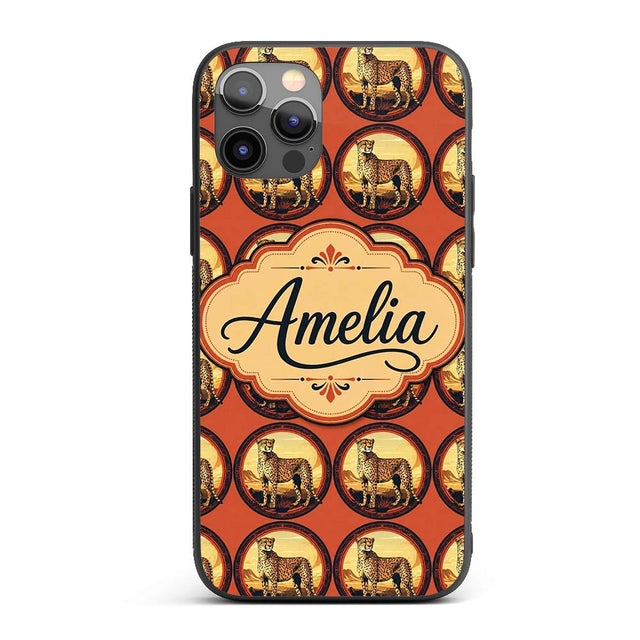 Decorative Cheetah Round Frame Landscape Seamless Custom Name Protective Phone Case Mobile Cover Durable Everyday Smartphone Shock Resistant