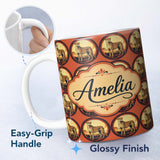 Personalized Custom Name Decorative Cheetah Round Frame Landscape Seamless Pattern Custom 11oz Ceramic Coffee Tea Mug White Large Handle
