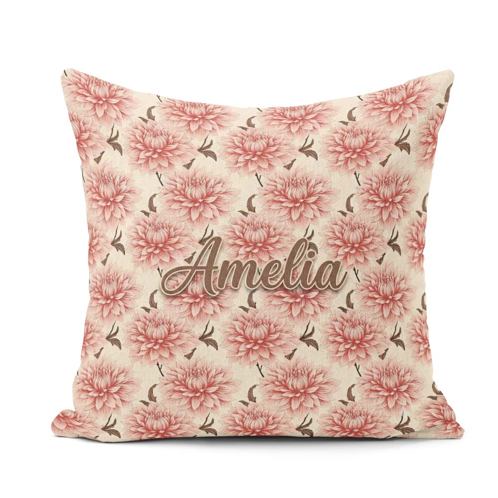 Custom Name Soft Dahlia Floral Seamless Pattern Elegant Blossom Square Filled Cushion Throw Pillow Sofa Bed Home Decor Zip Washable UK Made