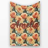 Warm Autumn Dahlia Flowers Vintage Botanical Seamless Pattern Name  Personalised Custom Name Super Soft Fleece Blanket Bed Sofa Throw