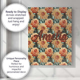 Personalised Name Warm Autumn Dahlia Custom Premium Decorative Design Modern Room Accent Canvas Wall Art Print Decor Picture Ready to Hang