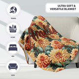 Warm Autumn Dahlia Flowers Vintage Botanical Seamless Pattern Name  Personalised Custom Name Super Soft Fleece Blanket Bed Sofa Throw