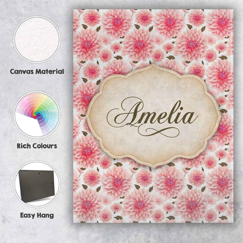 Personalised Name Light Pink Dahlia Bloom Custom  Unique Gift Idea Elegant Feature Canvas Wall Art Print Decor Picture Ready to Hang