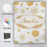 Personalised Name Gold Snowflakes and Glitter Dots Seamless Pattern Custom Canvas Wall Art Print Decor Picture Ready to Hang