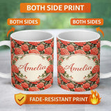 Personalized Custom Name Blush Pink Peony Floral Seamless Pattern Perfect Gift for Her Lovely 11oz Ceramic Coffee Tea Mug White Large Handle
