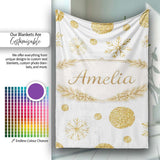 Gold Snowflakes and Glitter Dots Seamless Pattern Cute Unique Gift  Personalised Custom Name Super Soft Fleece Blanket Bed Sofa Throw