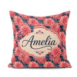 Custom Name Bold Red Dahlia Floral Dark Background Seamless Name Square Filled Cushion Throw Pillow Sofa Bed Home Decor Zip Washable UK Made