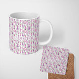 Personalized Custom Name Purple Wildflower Meadow Watercolor Seamless Pattern Name Cute 11oz Ceramic Coffee Tea Mug White Large Handle