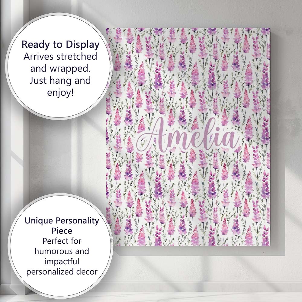 Personalised Name Purple Wildflower Meadow Custom  Unique Gift Idea Elegant Feature Canvas Wall Art Print Decor Picture Ready to Hang