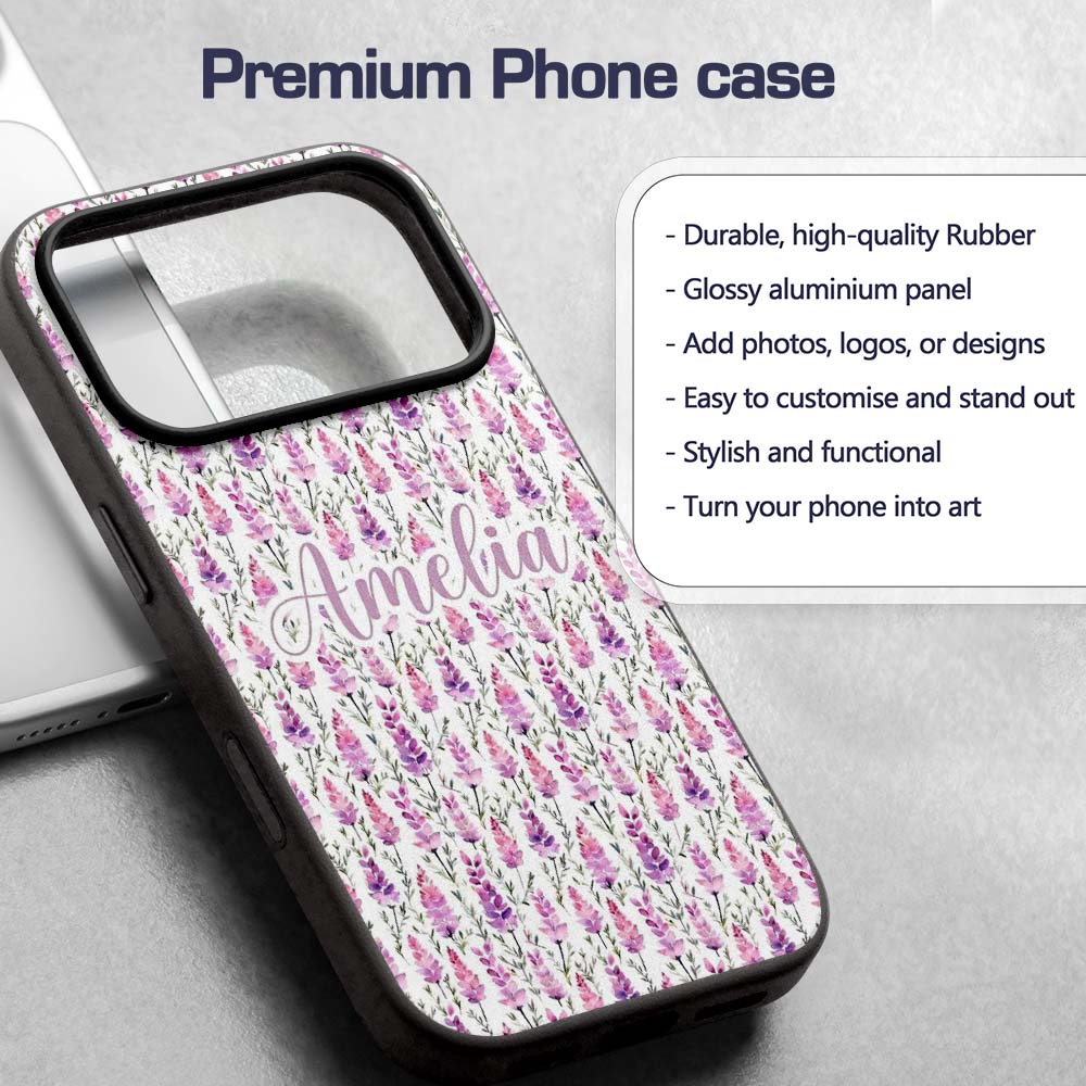 Purple Wildflower Meadow Watercolor Seamless Custom Name Protective Phone Case Mobile Cover Durable Everyday Smartphone Shock Resistant