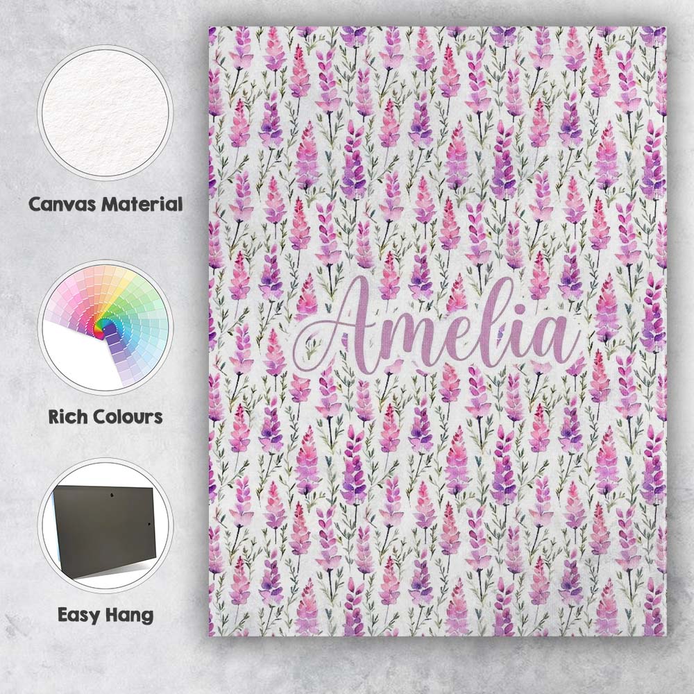 Personalised Name Purple Wildflower Meadow Custom  Unique Gift Idea Elegant Feature Canvas Wall Art Print Decor Picture Ready to Hang