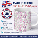 Personalized Custom Name Purple Wildflower Meadow Watercolor Seamless Pattern Name Cute 11oz Ceramic Coffee Tea Mug White Large Handle