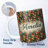 Personalized Custom Name Vibrant Orange Lily Garden Floral Seamless Pattern Name Cute Unique 11oz Ceramic Coffee Tea Mug White Large Handle
