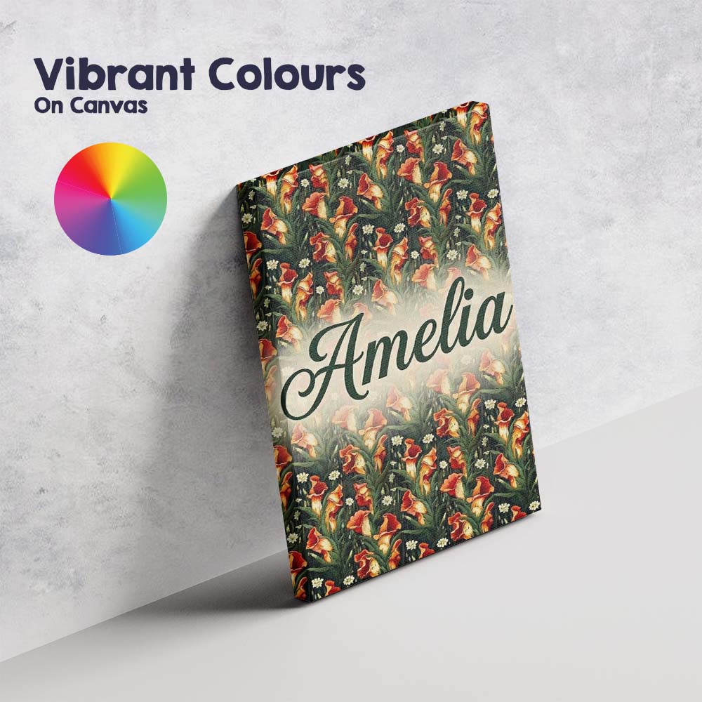 Personalised Name Vibrant Orange Lily Custom Modern Room Accent Creative Decorator Style Canvas Wall Art Print Decor Picture Ready to Hang
