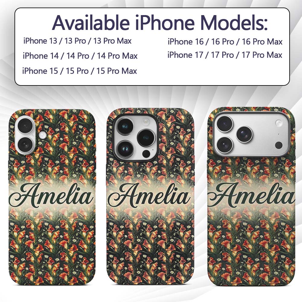 Vibrant Orange Lily Garden Floral Printed Design Custom Name Protective Phone Case Mobile Cover Durable Everyday Smartphone Shock Resistant