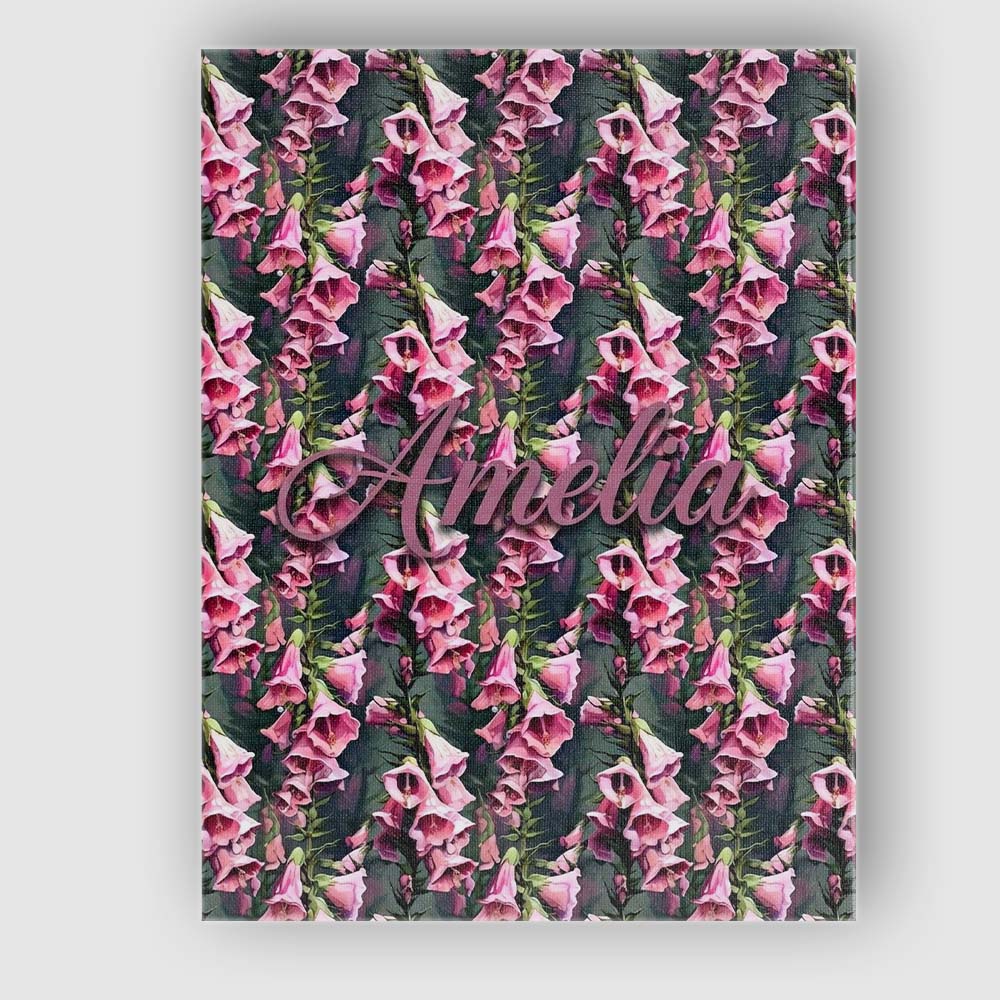 Personalised Name Pink Foxglove Flowers Custom  Modern Room Accent Elegant Feature Canvas Wall Art Print Decor Picture Ready to Hang