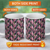 Personalized Custom Name Pink Foxglove Flowers Botanical Garden Seamless Pattern Name Cute 11oz Ceramic Coffee Tea Mug White Large Handle